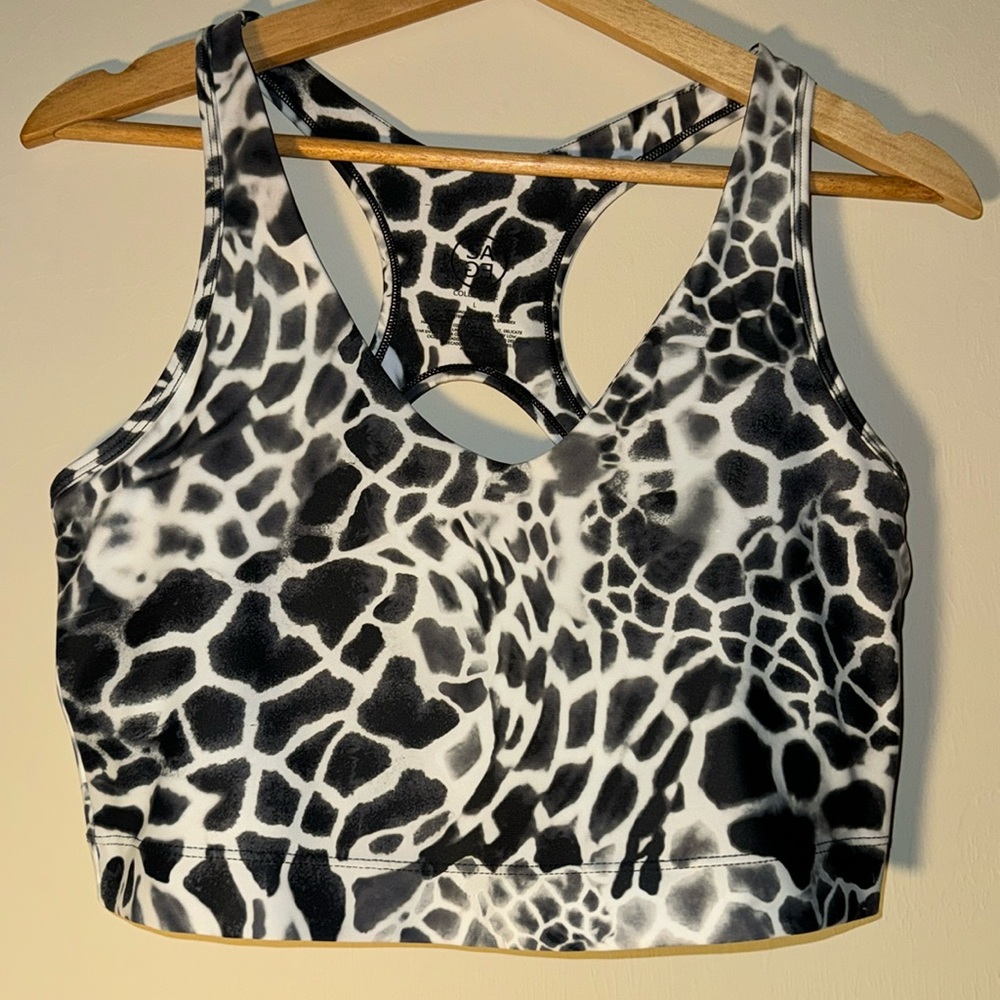 Sage Collective Sports Bra, Size Large, Black & White Leopard Print